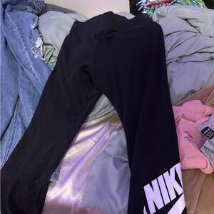Nike Kids Black Leggings with White Logo